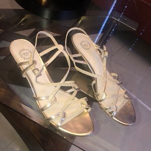 gold sandals with small heel